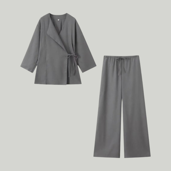 Ravanti | Women's Linen Kimono Top & High-Waist Pants Set