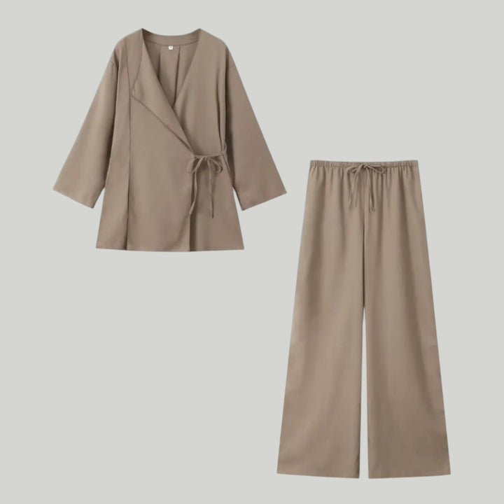 Ravanti | Women's Linen Kimono Top & High-Waist Pants Set