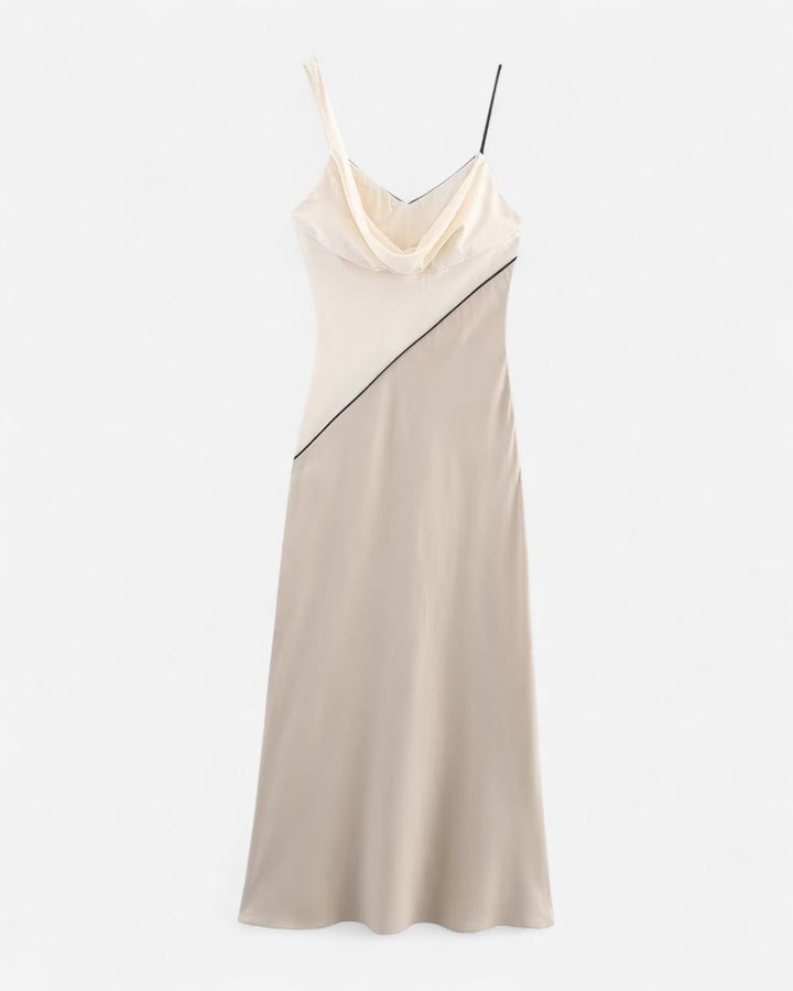 Vestito midi con spalline e scollo drappeggiato