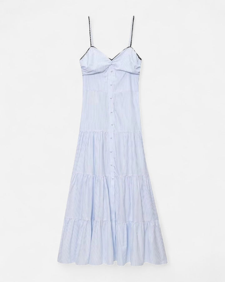 Vestito midi a righe con spalline sottili