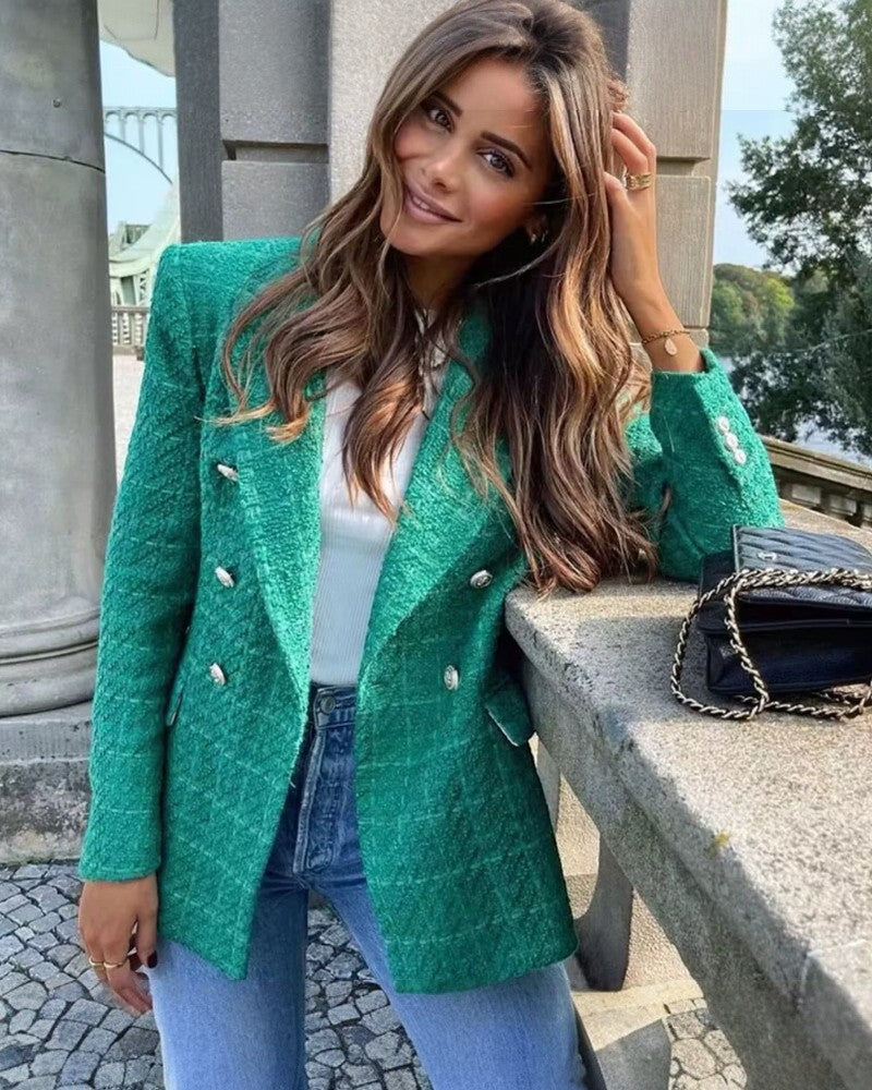 Blazer donna in tessuto tweed leggero